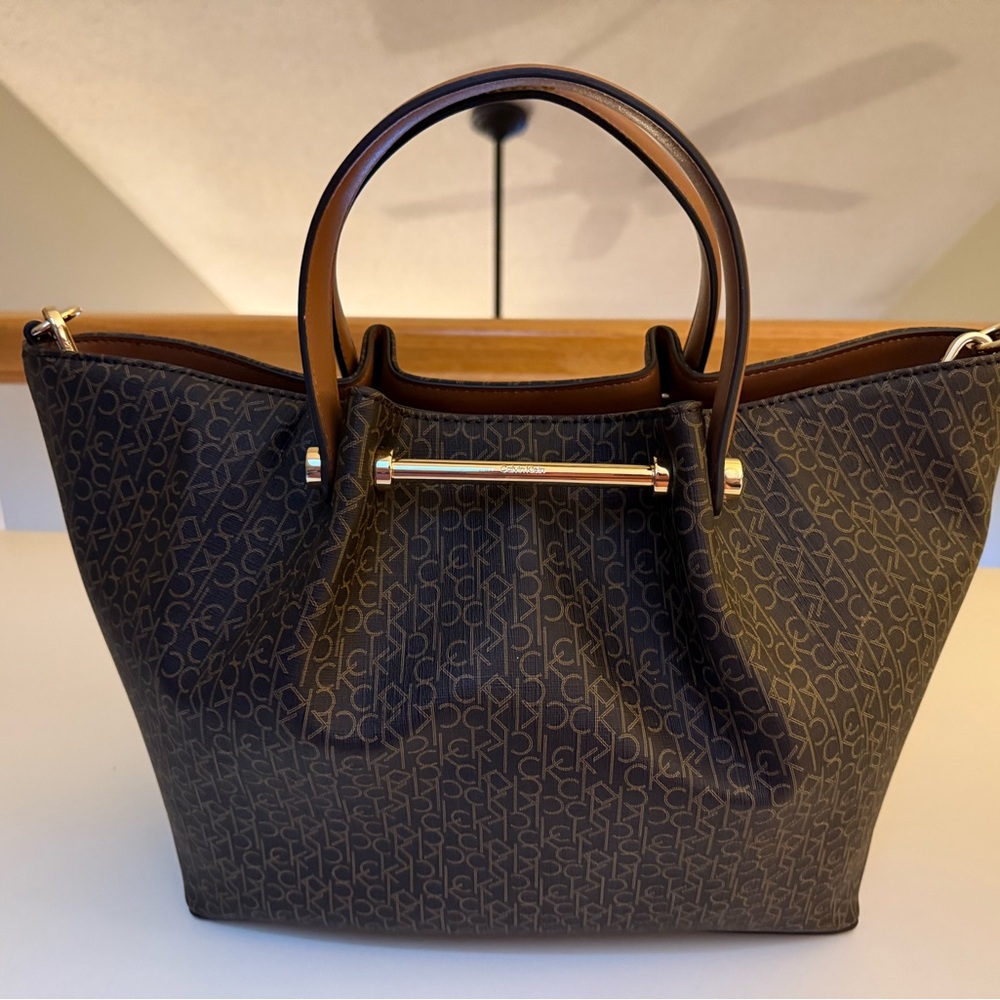NWOT Calvin Klein Black and Brown Monogram Tote